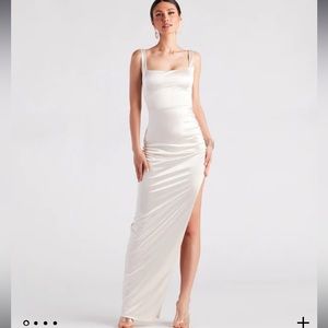 Satin High Slit Maxi Dress Square Neck